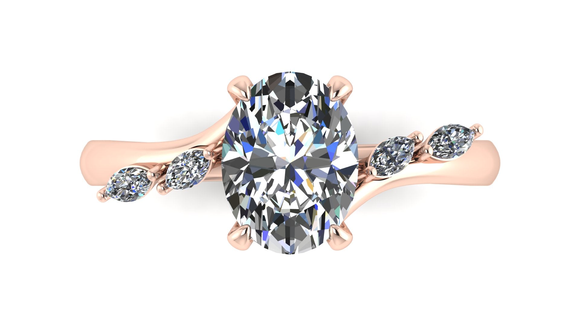 Anillo de compromiso  ovalado, diamantes laterales marquise - Armando