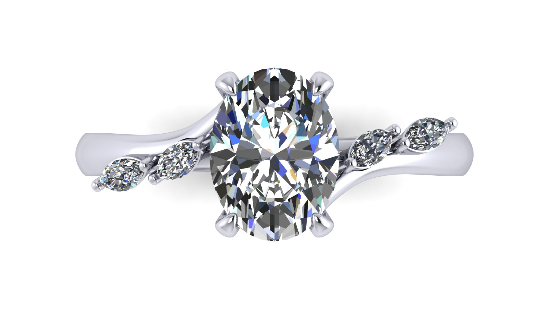 Anillo de compromiso  ovalado, diamantes laterales marquise - Armando