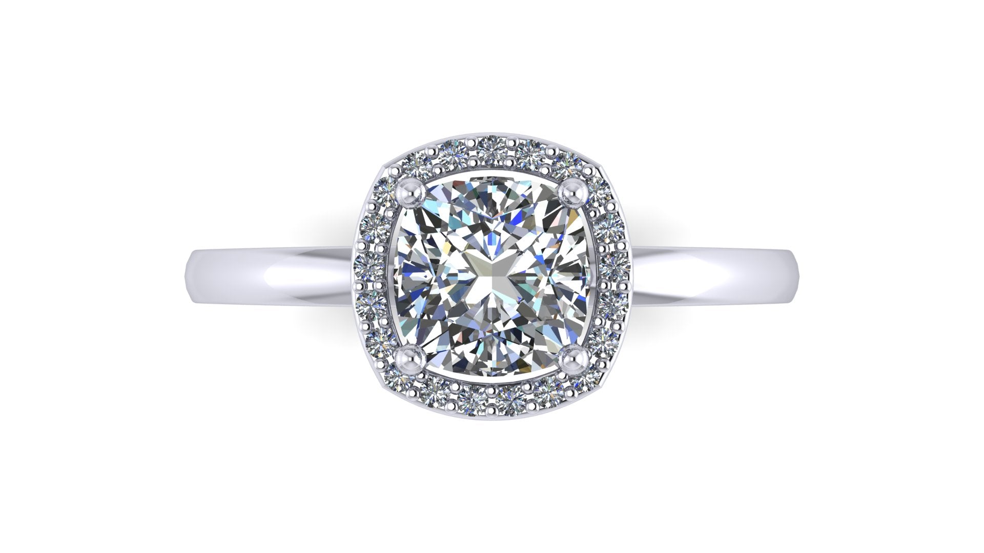Anillo de compromiso  radiant, diamantes laterales y en halo - Antonio