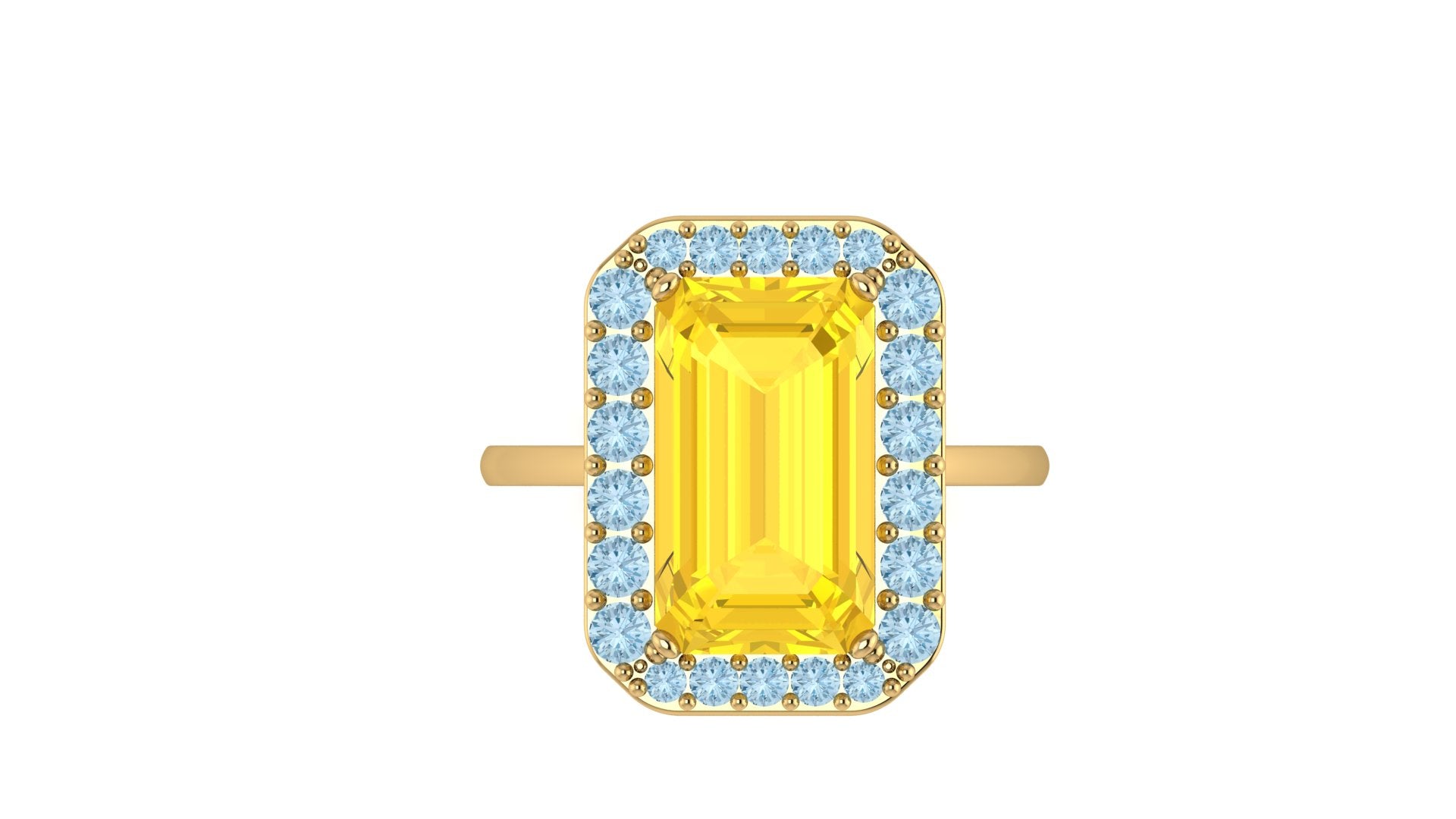 Anillo con citrino corte baguette y halo de topacios - Gala