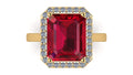 Anillo con ruby central corte esmeralda y halo de diamantes - Fiona