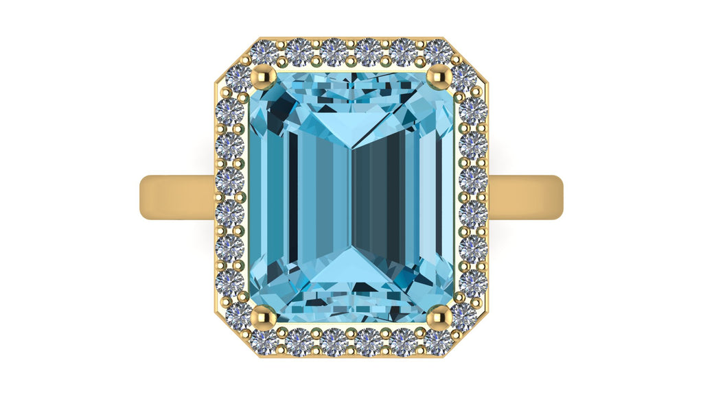 Anillo con topacio central corte esmeralda y halo de diamantes - Josefa