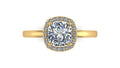 Anillo de compromiso  radiant, diamantes laterales y en halo - Antonio