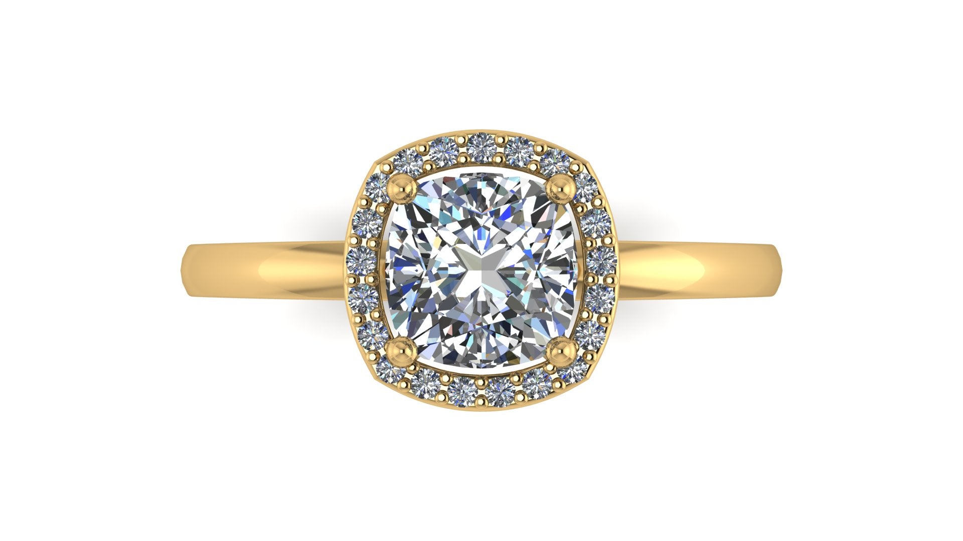 Anillo de compromiso  radiant, diamantes laterales y en halo - Antonio