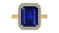 Anillo con zafiro central corte esmeralda y halo de diamantes - Fernanda