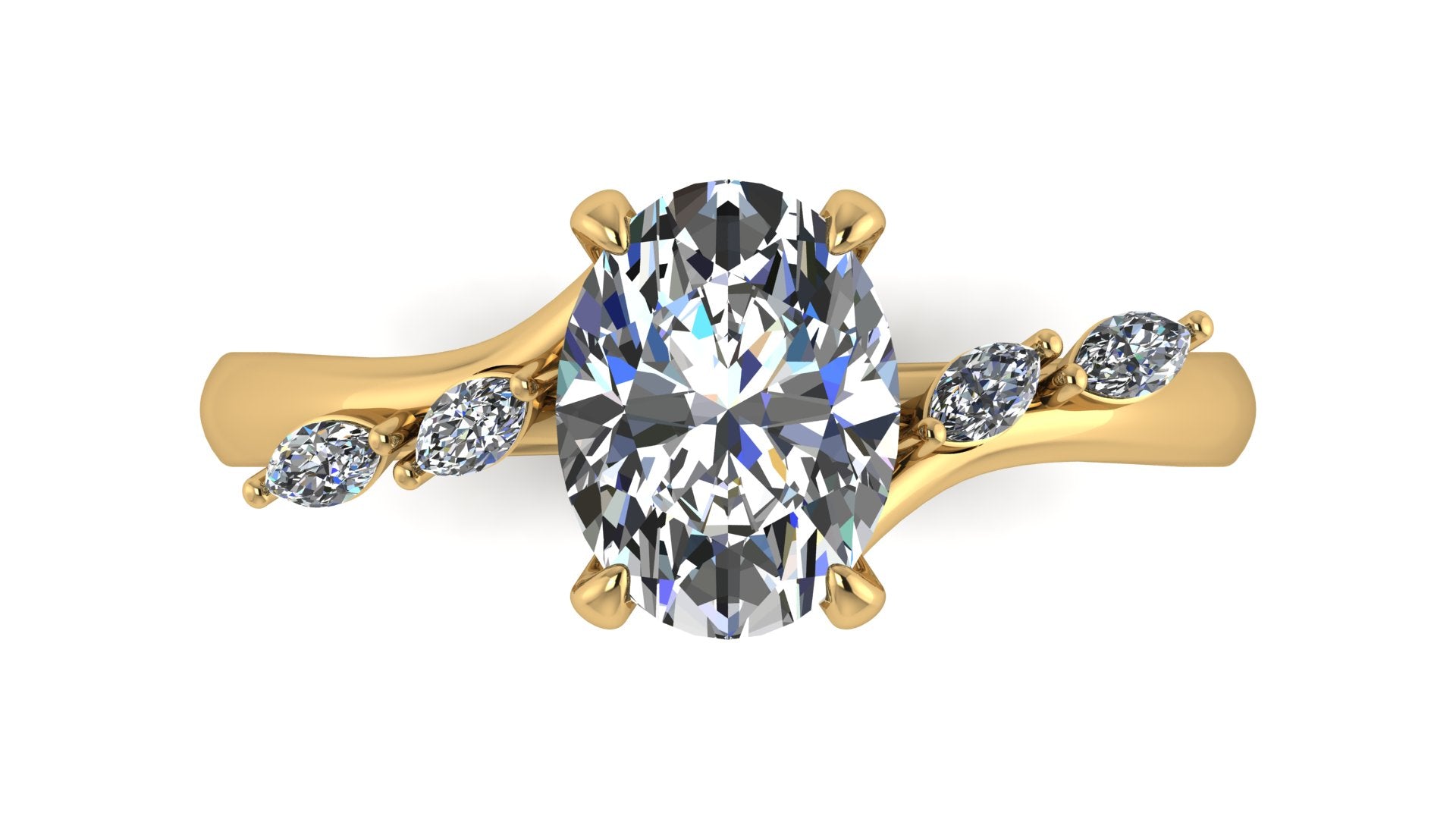 Anillo de compromiso  ovalado, diamantes laterales marquise - Armando