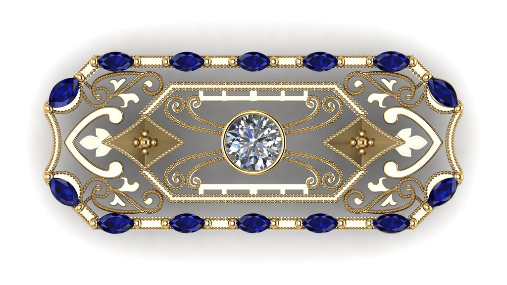 Broche  con zafiros y diamantes - Kala