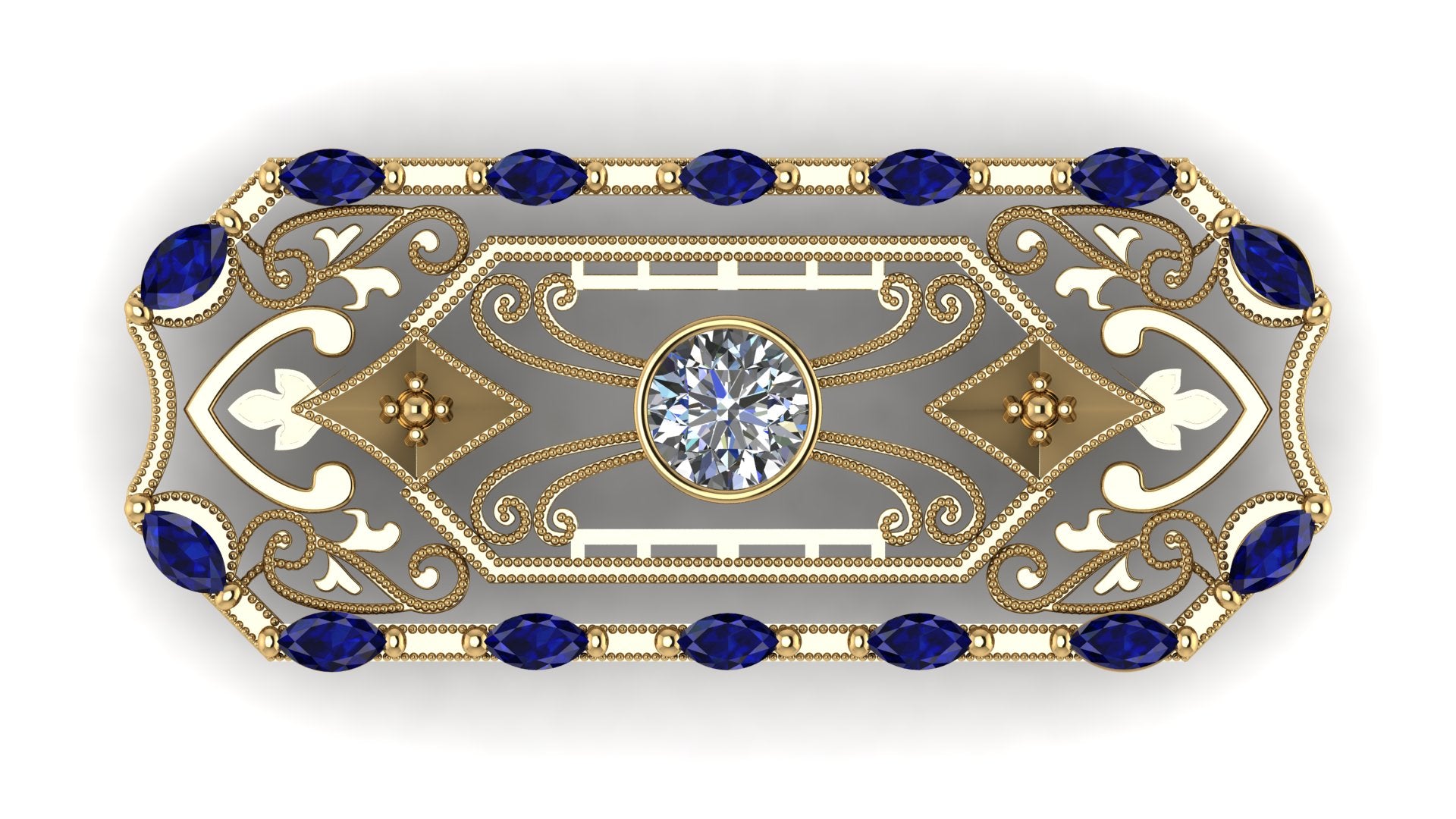 Broche  con zafiros y diamantes - Kala