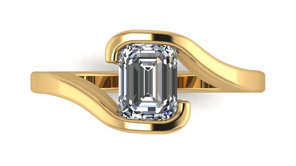 Anillo de compromiso solitario bicelado corte esmeralda - Omar